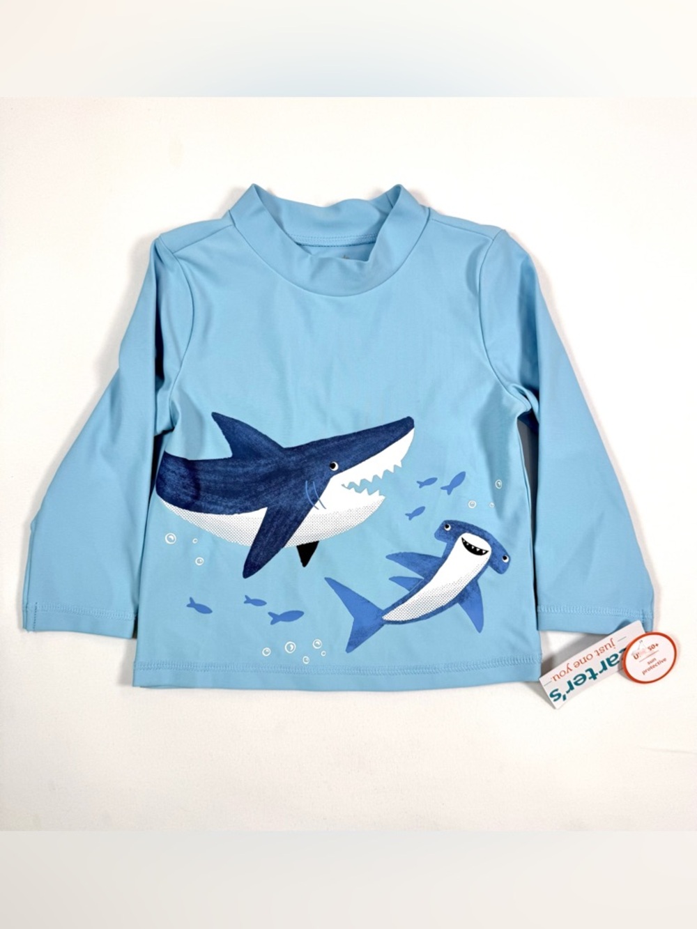 NWT JUST ONE YOU BY CARTER'S Boys' Blue Shark UPF 50+ Long Sleeve Rash Guard 18M